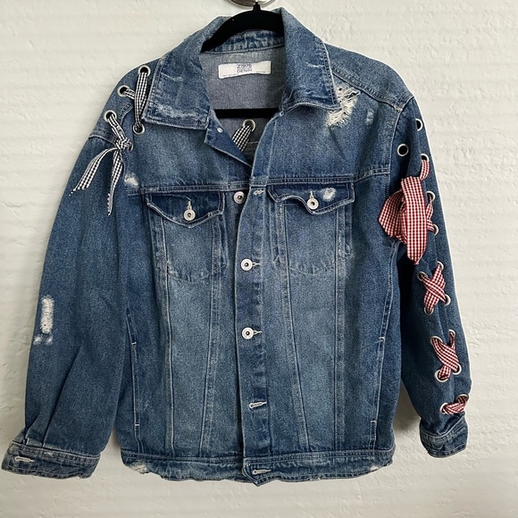 Zara Light Blue Denim Jacket with‎ Ribbons - Picture 7 of 7